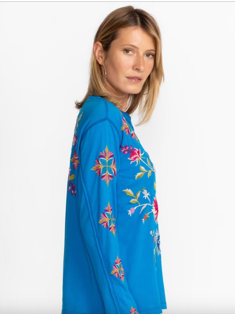 JOHNNY WAS JULIE RAW SEAM HENLEY (TEAL) in Size Large - Picture 2 of 6